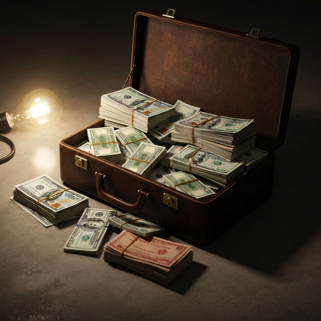 Briefcase full of cash representing the stolen drug money